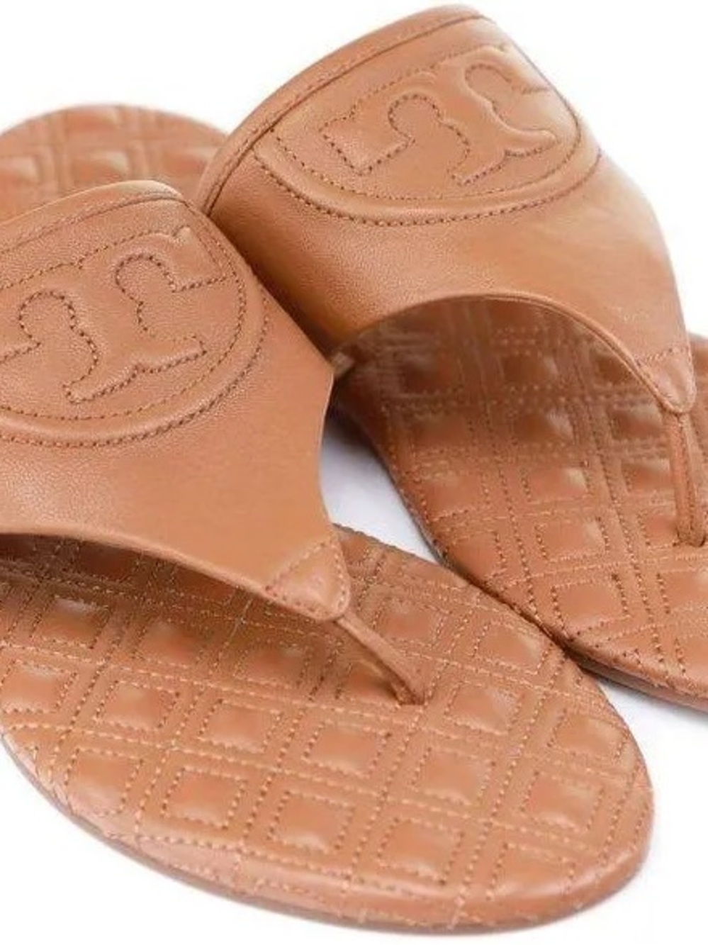 Tory Burch Fleming Quilted Flat Sandal in tan